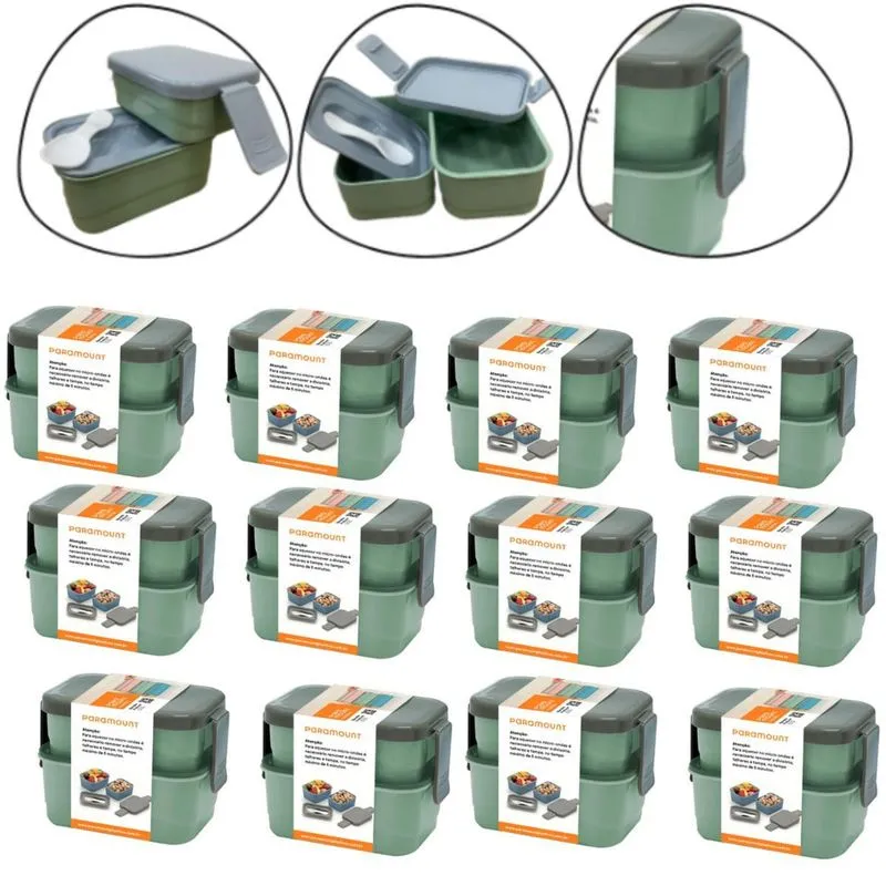 Kit 12 Marmita Prática 2 Andares Divisória E Colher Verde