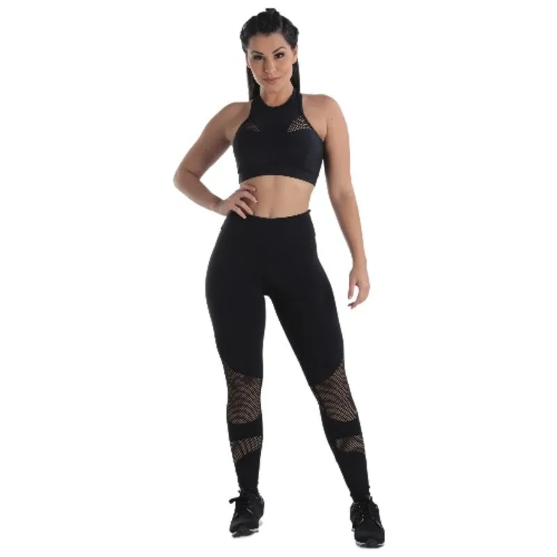 Calça Legging Sem Transparência Feminina Detalhe Tela UV50 +