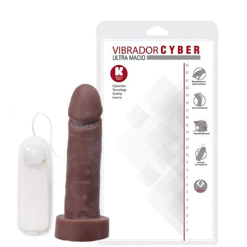 Pênis Marrom Com Vibrador Cyberskin Com Vértebras 15,5x3,7cm