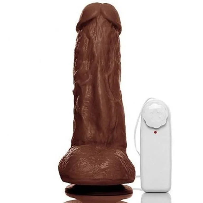 Pênis Realistico Kong Com Escroto, Ventosa E Vibrador Marrom