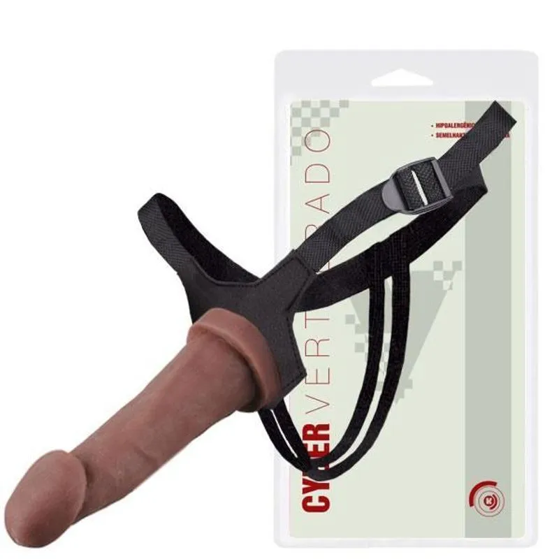 Cinta Com Pênis Em Cyber 19x4,5cm - Cor Chocolate - Sex Shop