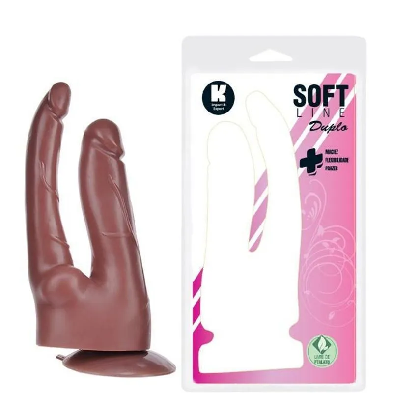 Pênis Realístico Dupla Penetração 17cm Com Ventosa Marrom