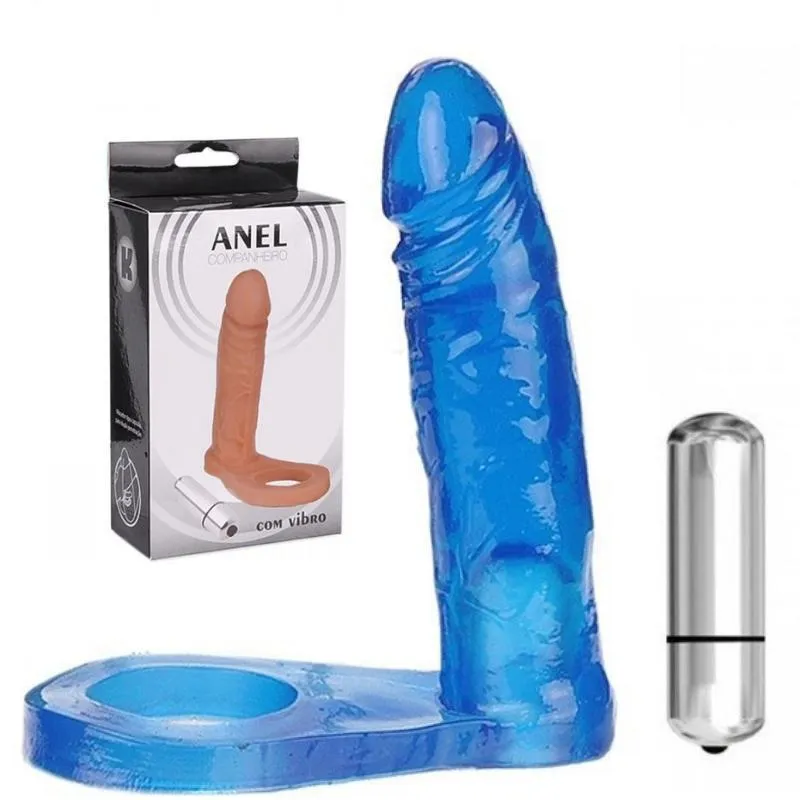 Anel Companheiro Azul Com Vibrador 13,5cm