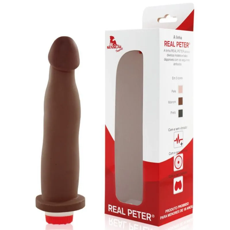 Pênis Real Peter Fit Com Vibrador Marrom 17,4x2,5cm Sexshop