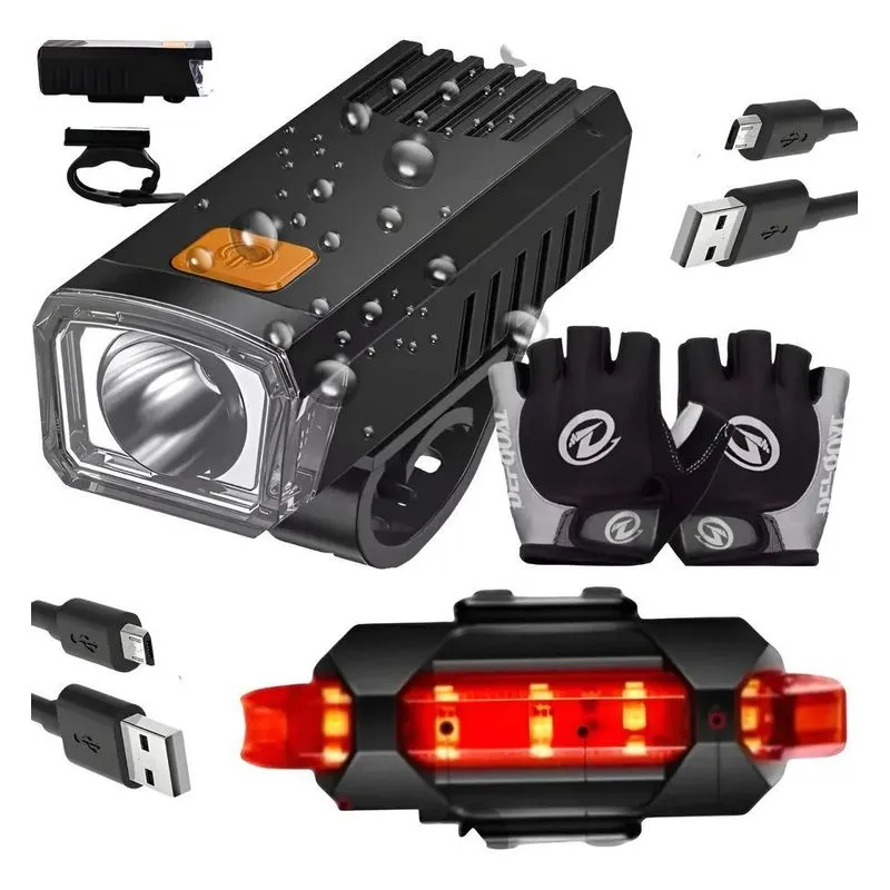 Farol De Bike Recarregavél Farol E Luva M Cinza Meio Dedo