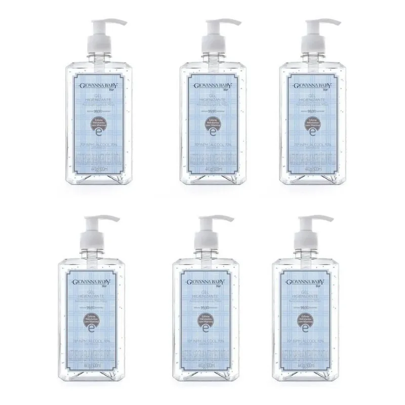 Kit 06 Unid Gel Higienizante 70% Giovanna Baby Blue 500ml