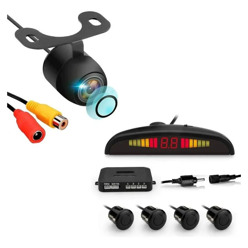 Kit Câmera De Ré Visão Noturna Hd + Sensor Estacionamento