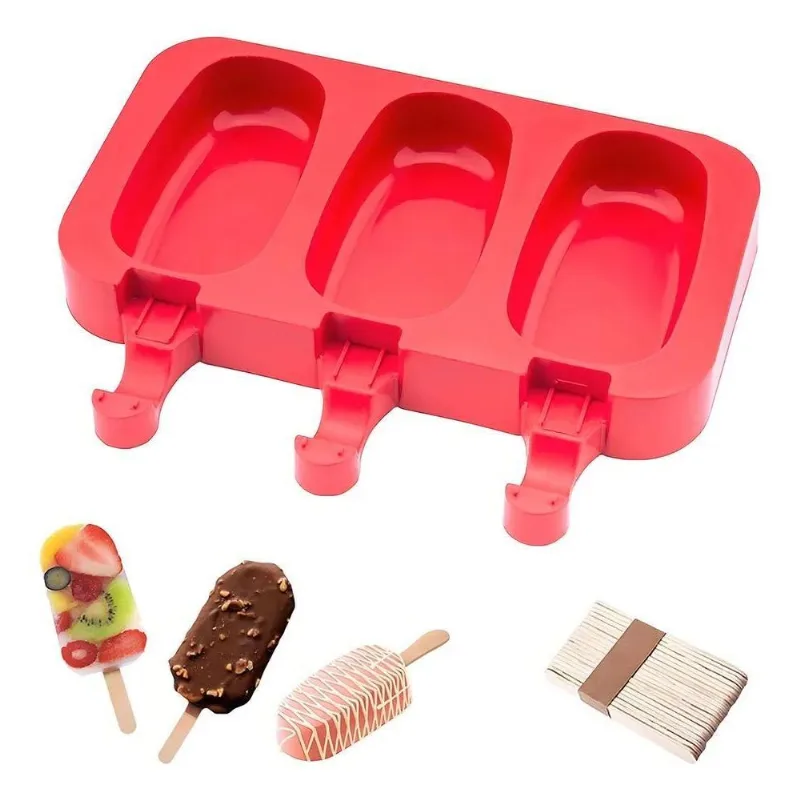 10x Forma De Silicone Molde Para Fazer Picolé Com 50 Palitos