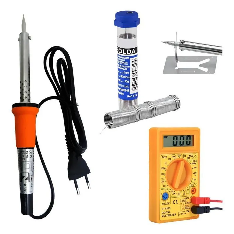 2x Kit Ferro De Solda Soldar Soldador 60w Estanho + Multímet