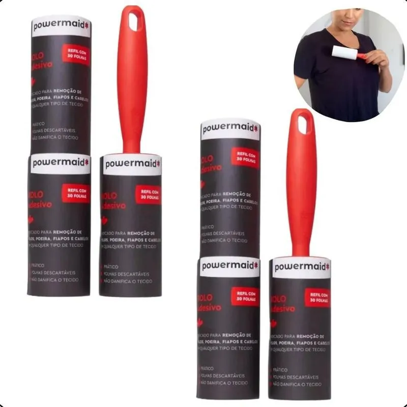 Kit 2 Rolos Removedor + 4 Refil Tira Pelo Roupa Sofá 180 Fls