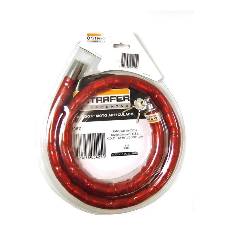 Cadeado Para Moto Articulado Starfer 1,2m X 24mm Chave Tetra