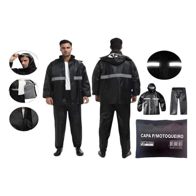Kit Capa De Chuva Roupa Conjunto Para Motoqueiro Imper Preto