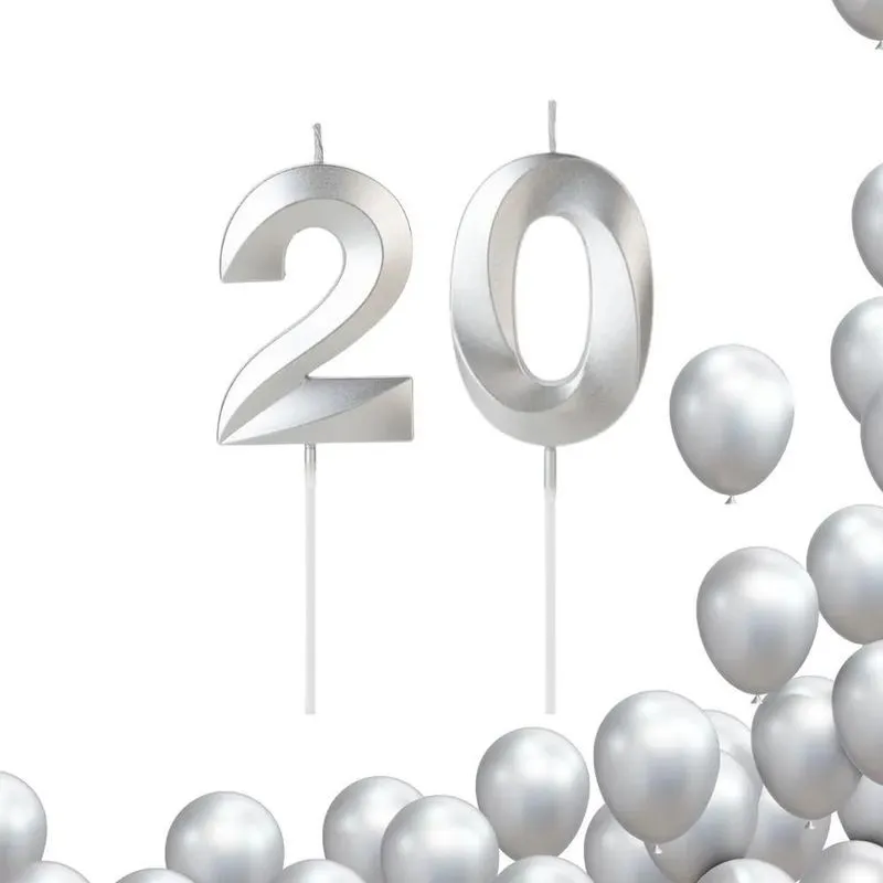 2 Velas De Aniversario Numero Prata Design Idades Di 20 Anos