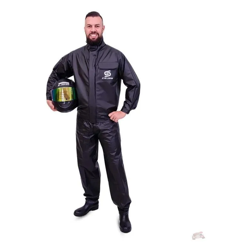 Capa Chuva Moto Impermeável Pvc Star Combate Unissex Preto G