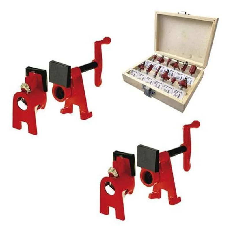Kit 2 Pipe Clamp + Jogo De Fresa Para Tupia 12 Peças Charbs