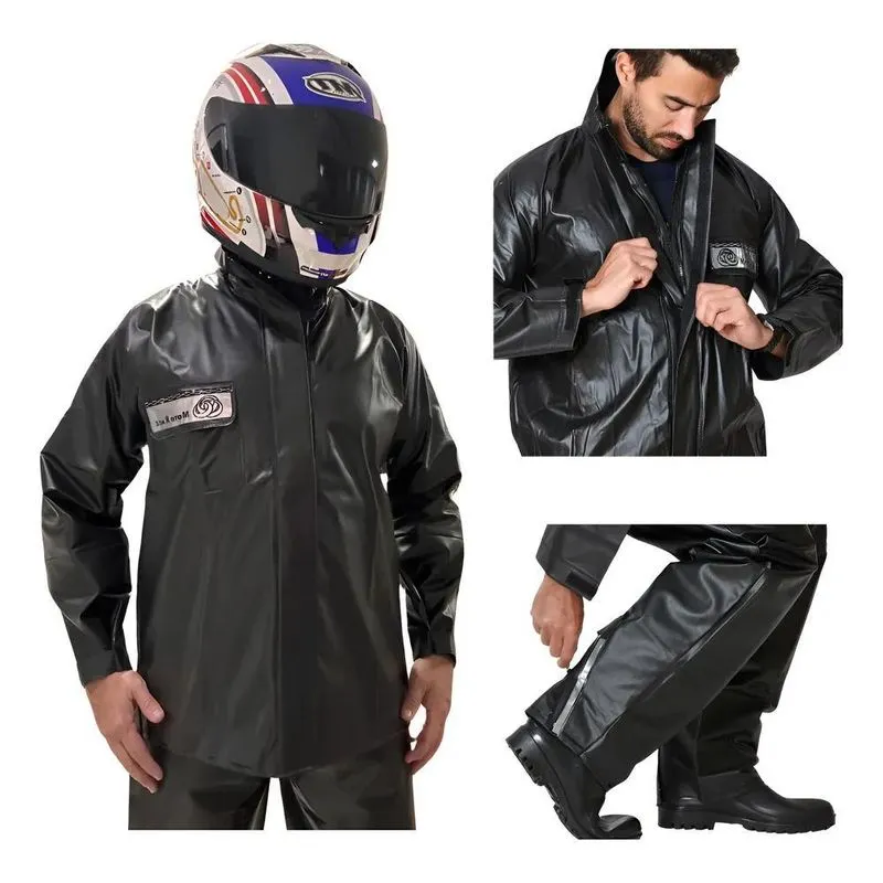 Capa De Chuva Motoqueiro Conjunto Emborrachado Impe Preto GG