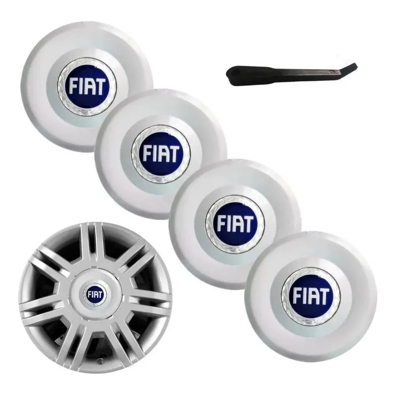 Jogo Calota Central Meio De Roda Fiat Stilo Cone Prata/Azul