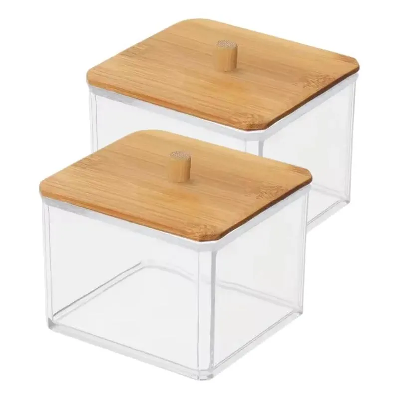 2x Kit C/2 Porta Algodão E Cotonete Bambu Organizador Quadra