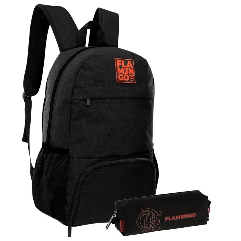 Kit Mochila Esportiva Costas Flamengo Escolar Estojo Simples