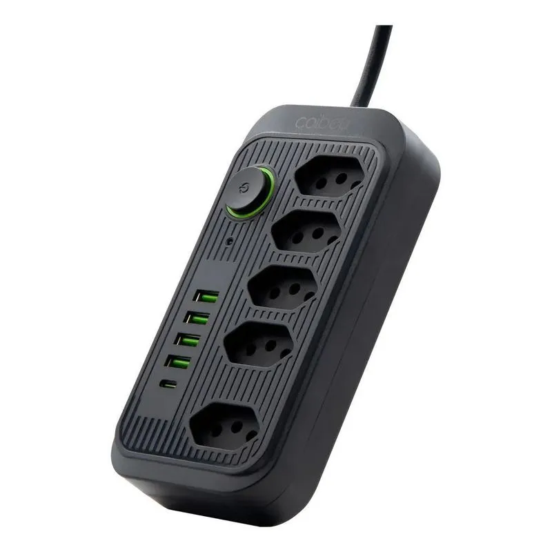 Extensão Coibeu Wkc-541 10 Tomadas 2m 4 Usb Bi Preto