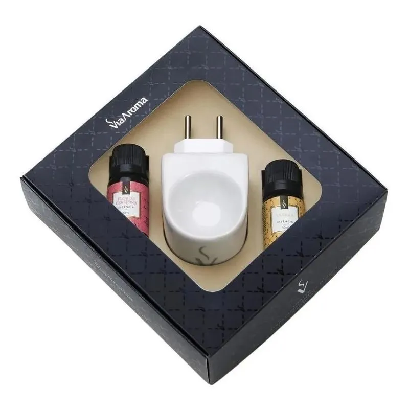 Kit Presente Aromatizador Porcelana + 2 Essencias Via Aroma