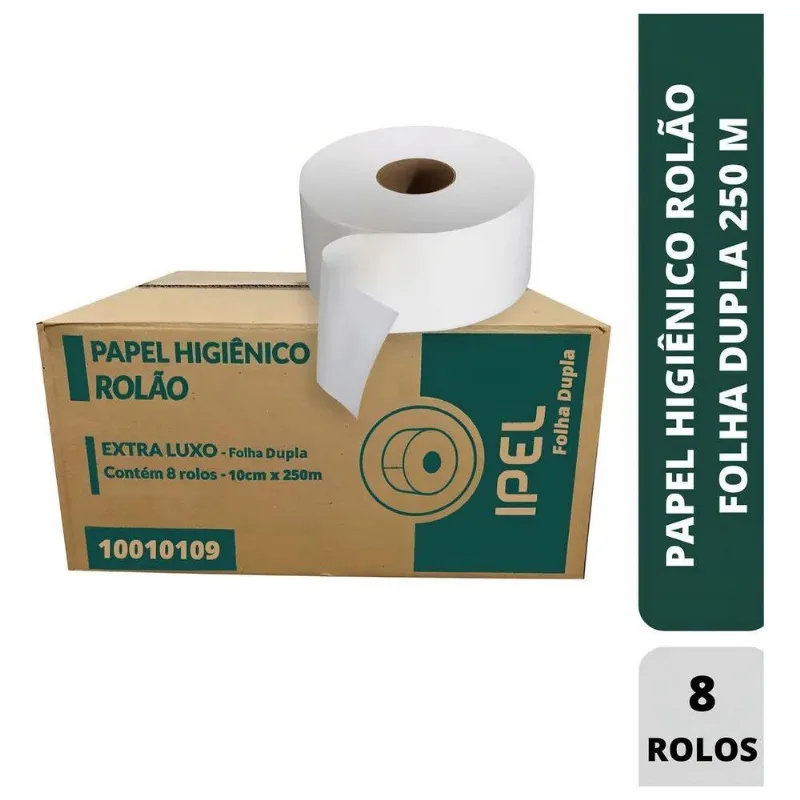 Ipel Papel Higiênico Rolão 8x250 Folha Duplas - Kit - 8 - 1