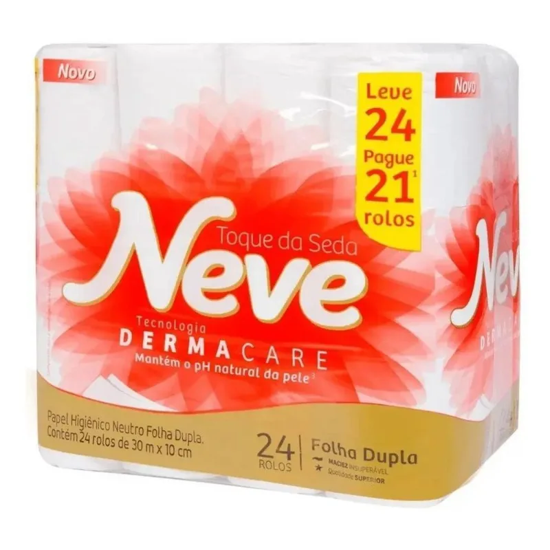 Papel Higiênico Toque De Seda Folha Dupla 24 Unidades Neve