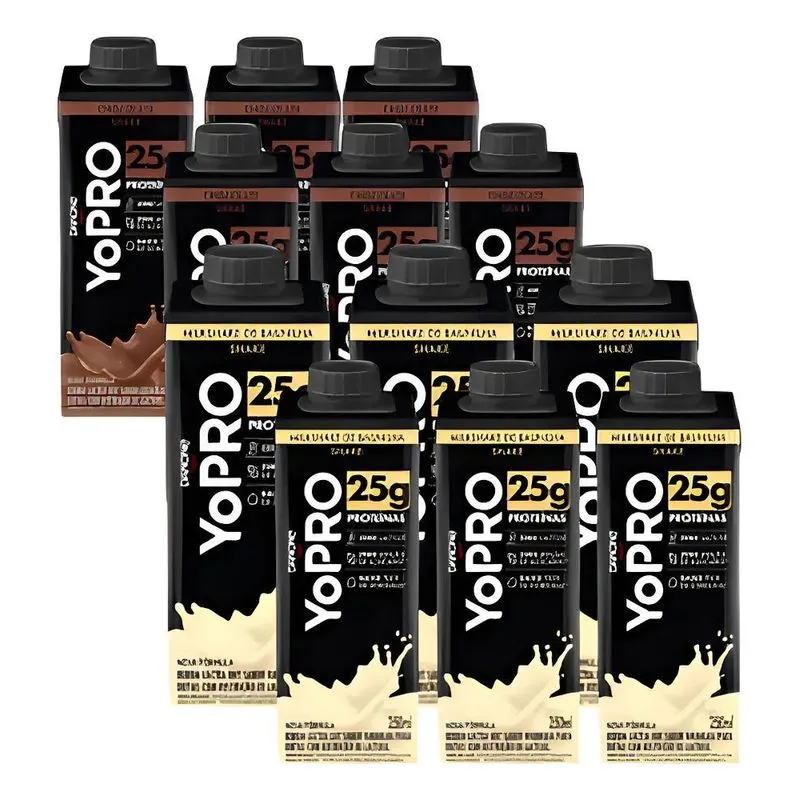 Kit C/12un Yopro 25g Proteína Chocolate E Baunilha 250ml