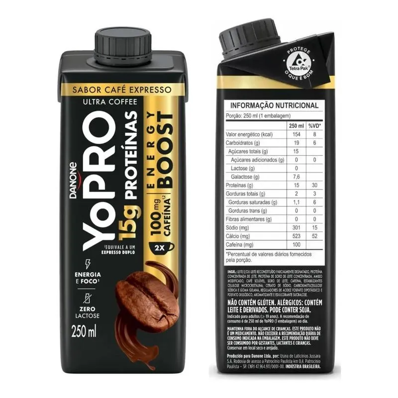 Kit Com 12 Yopro Danone 15g Energy Boost Café Expresso 250ml