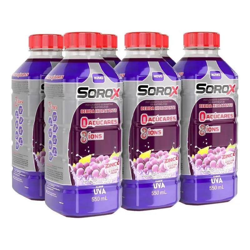 Sorox Uva Hidratante Zero Açúcar 8 Ions 550ml Pack C/6