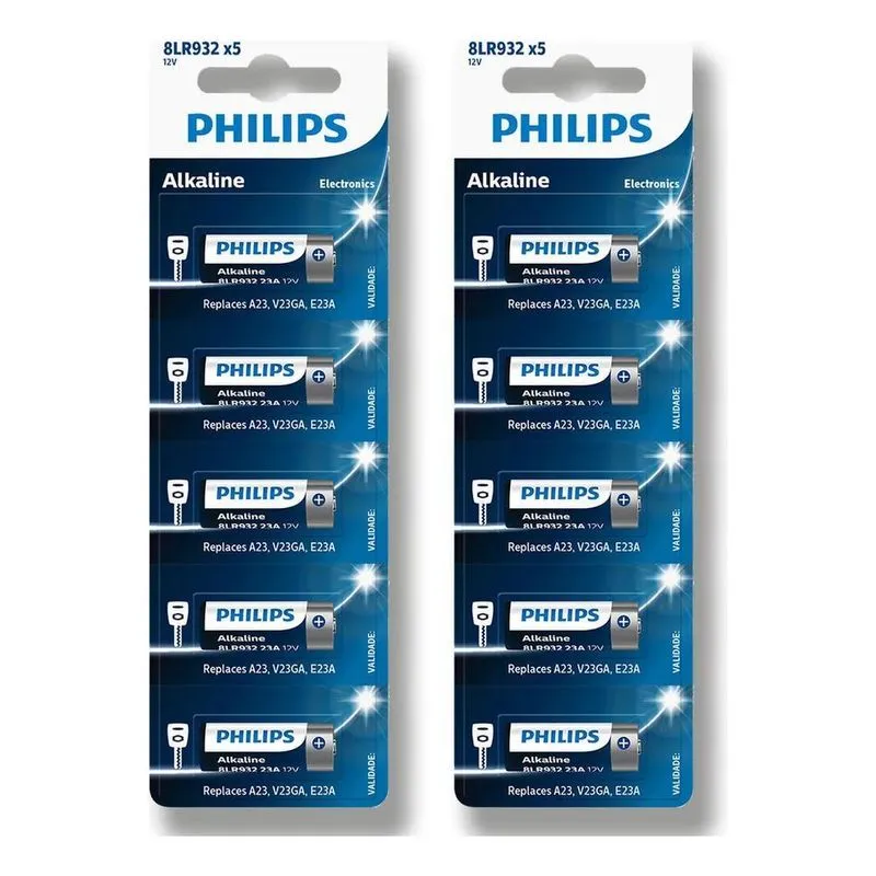 10 Pilhas Baterias Philips 23A 12V A23 Alcalina 2 Cartelas