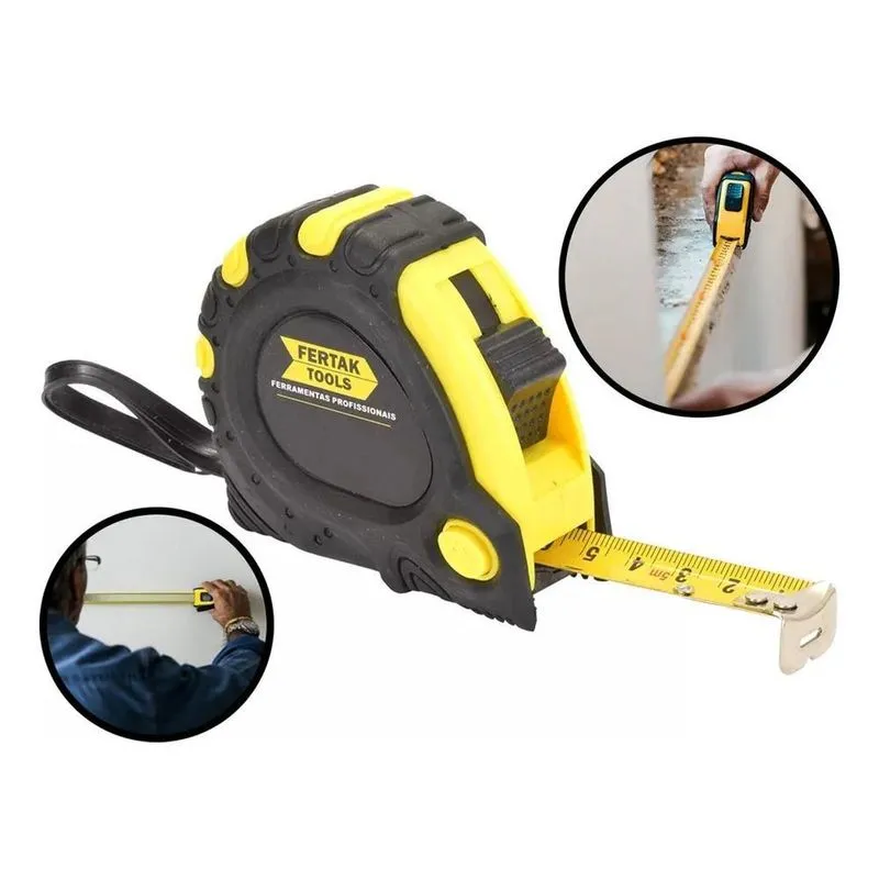 5x Trena Métrica 10mx25mm Emborrachada Com 3 Travas Fertak