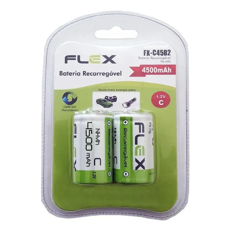 Pilha Recarregavel Tipo C Flex Media 4500mah Lr14 Com 2 Unid