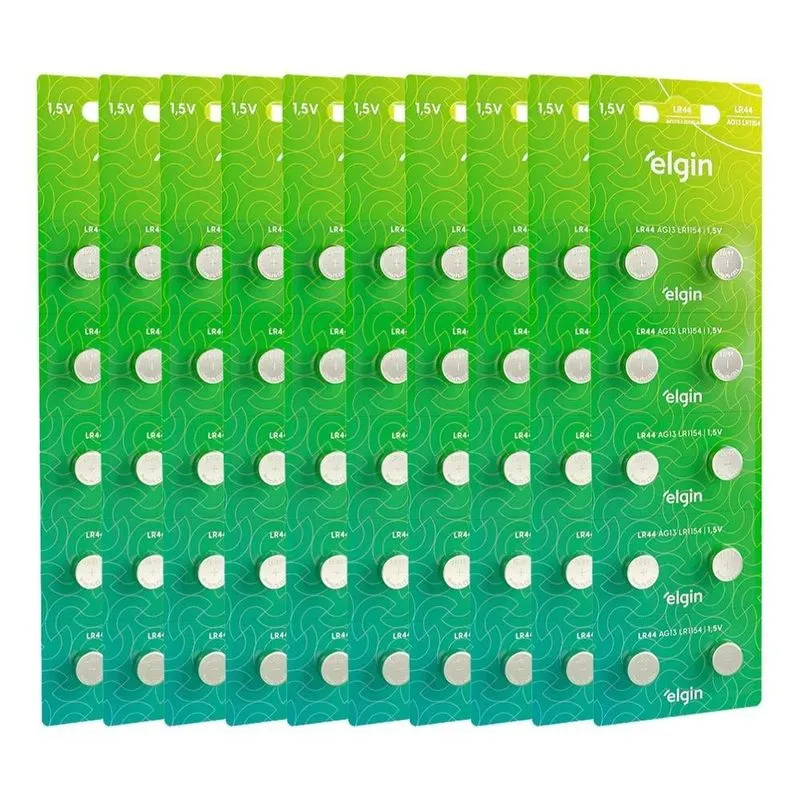100 Pilhas Baterias Lr44 Lr1154 Elgin Blister C/10
