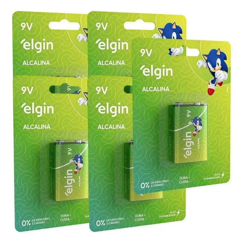 5 Baterias Pilha Alcalina 9v Sensor Rádio Brinquedo Elgin