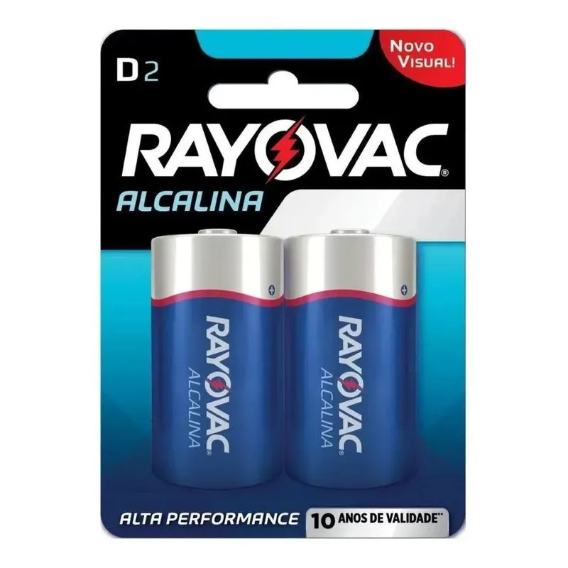 1 Cartela: 2 Pilhas Alcalina Grande Rayovac D 1,5v