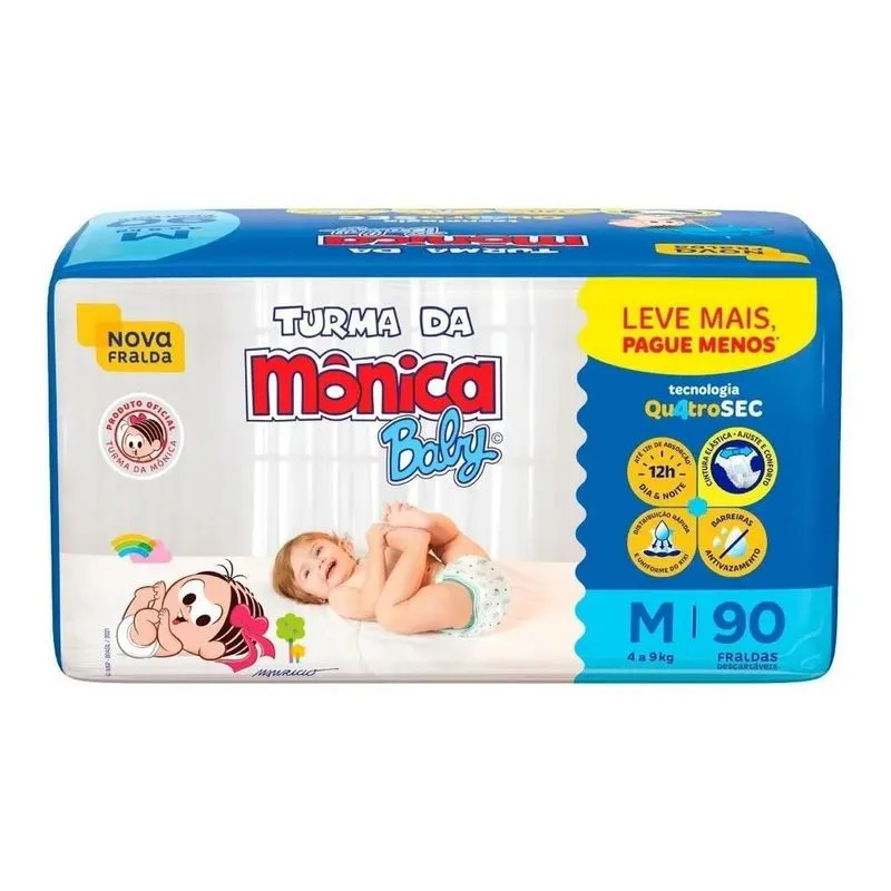 Fralda Descartável Turma Da Mônica Baby M Pacote 90 Unidades