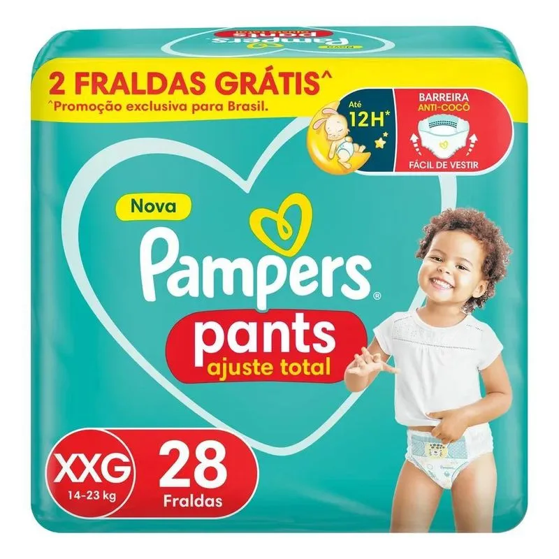 Fralda Pampers Pants Ajuste Total Tamanho XXG, 28 Unidades