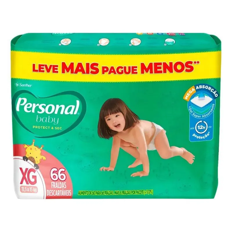 Fraldas Protetc & Sec Tamanho XG Com 66 Fraldas Personal