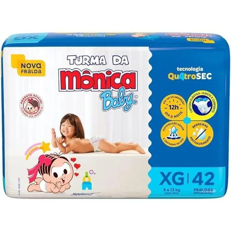 Fralda Descartável Turma Da Mônica Baby Xg Pacote 42 Unidade