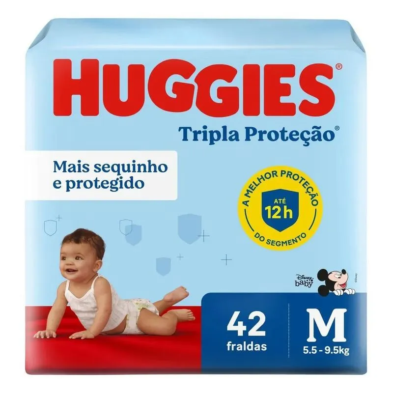 Fraldas Descartáveis Infantis Com 42 Unidades Tripla Proteção