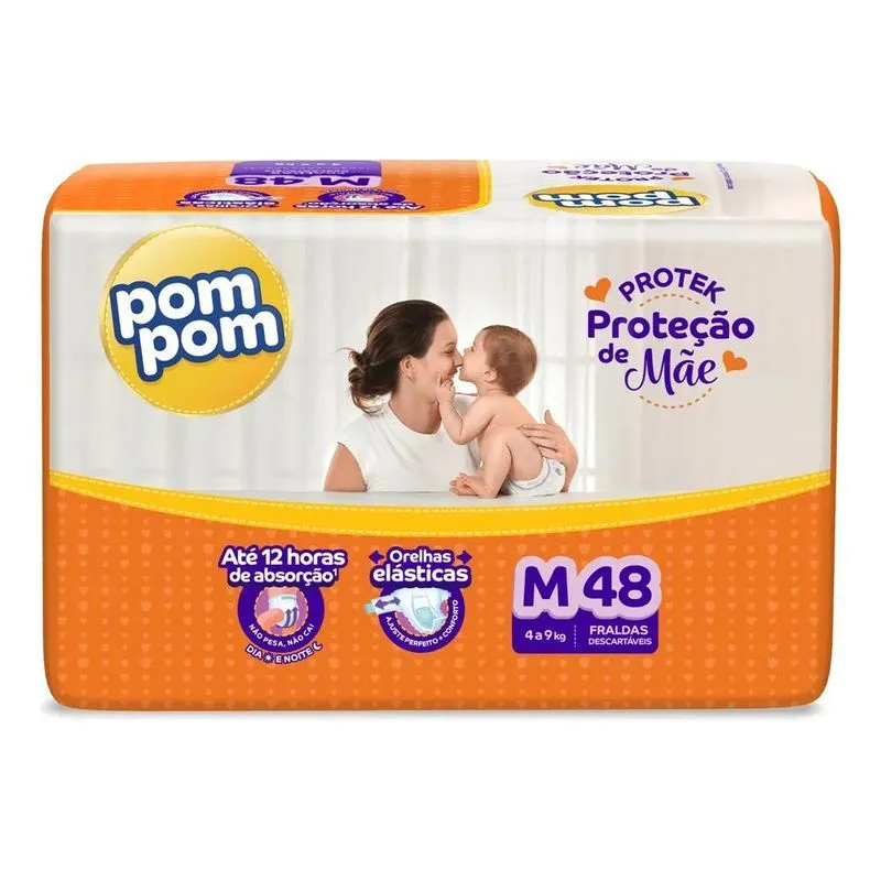 Fralda Pom Pom Protek Proteção De Mãe M - 48 Unidades