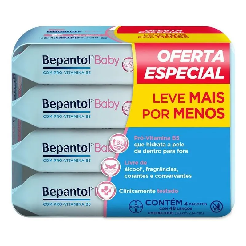 Kit Com 4 Lenços Umedecidos Hipoalergênico 48un - Bepantol