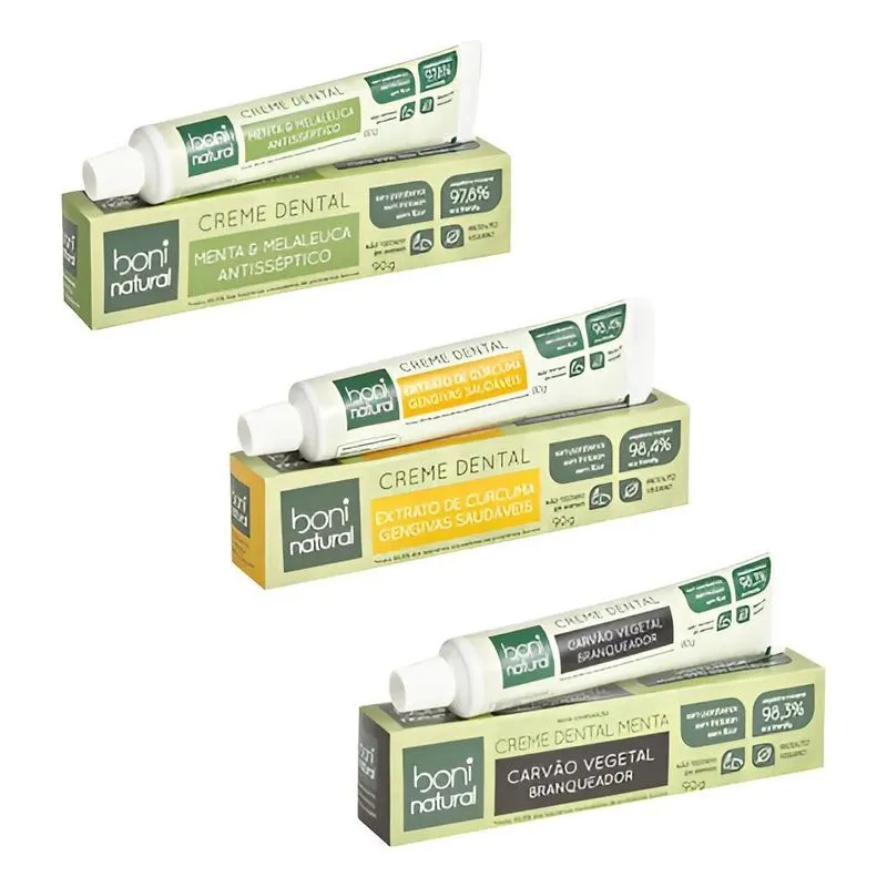 Kit 3 Pasta Dental Boni Melaleuca Cúrcuma Carvão Sem Fluor