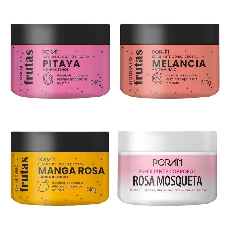 Kit 4 Esfoliantes Corpo E Rosto Porán 240 G