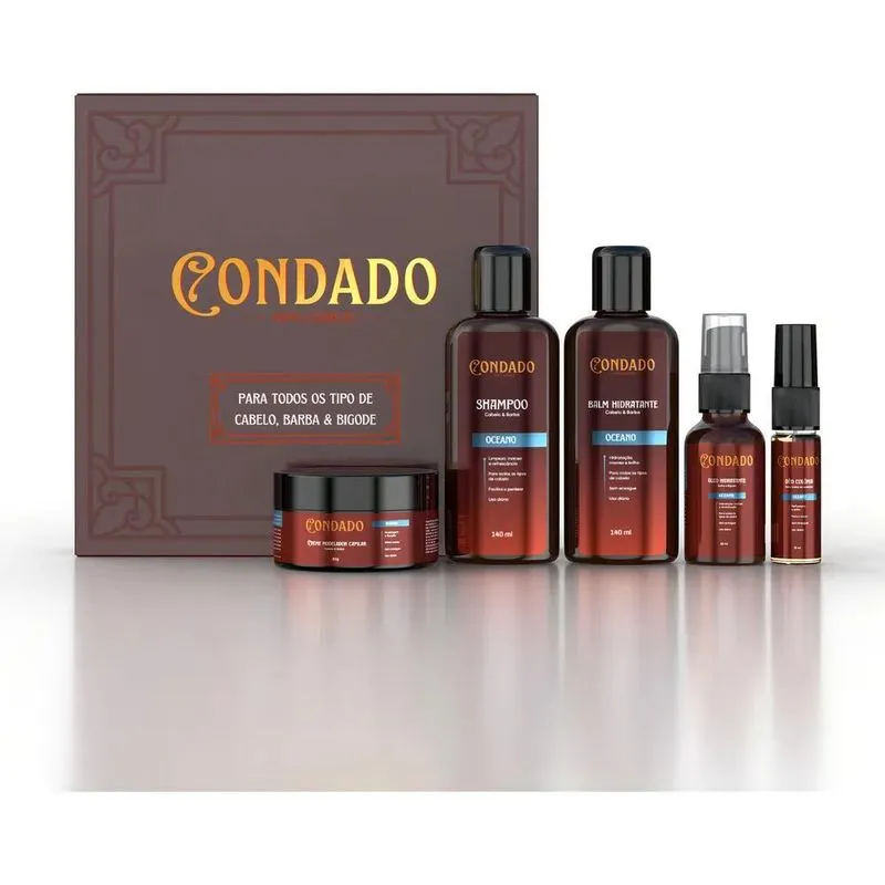 Kit Barba Cabelo Bigode Oceano Condado Refrescante 5 Itens