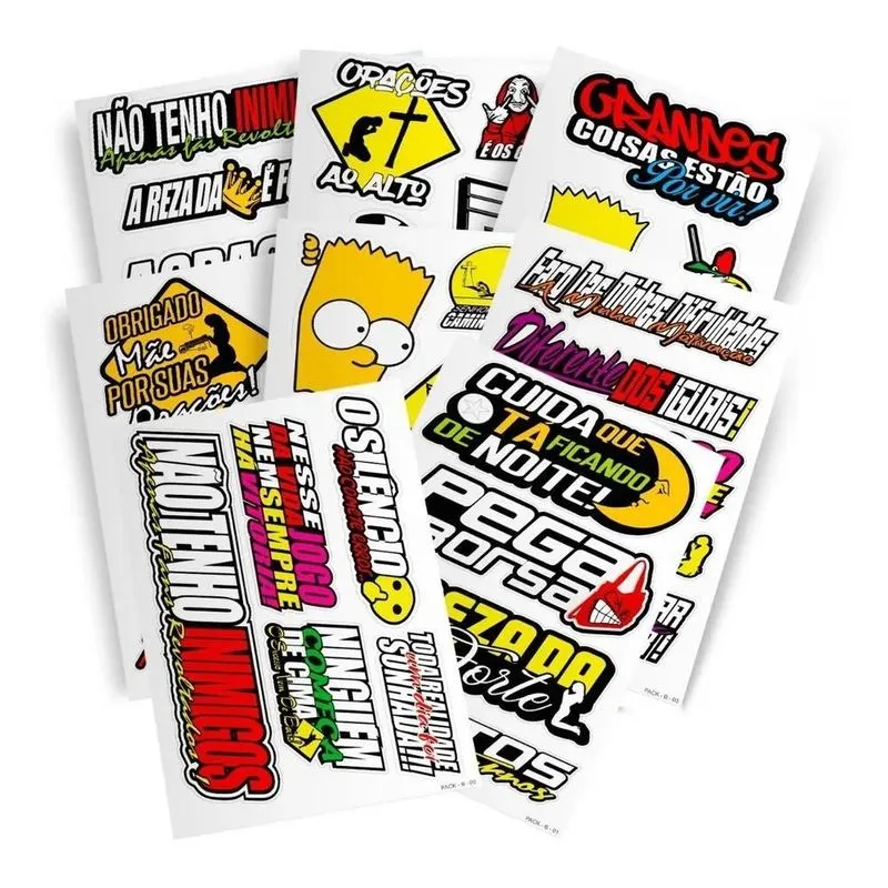 3x Kit 8 Super Cartelas De Adesivos Carro Moto Caminhão Bike