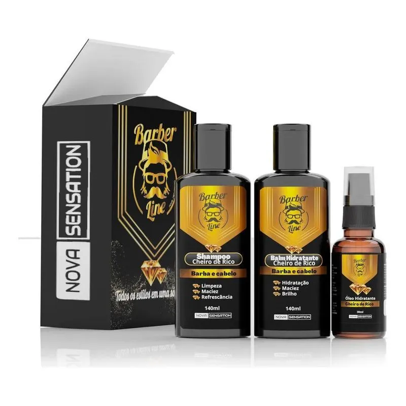 Kit Barba Completo Balm, Shampoo, Óleo Fragrância Amadeirada