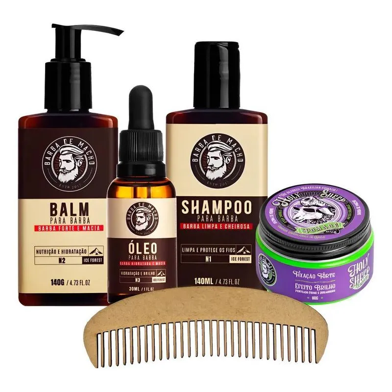 Kit Lenhador - Barba Shampoo Oleo Balm + Pente