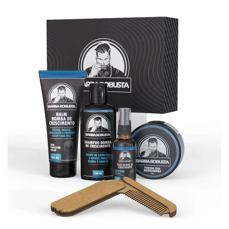 Kit Para Barba, Shampoo, Óleo, Balm, Cera + Pente
